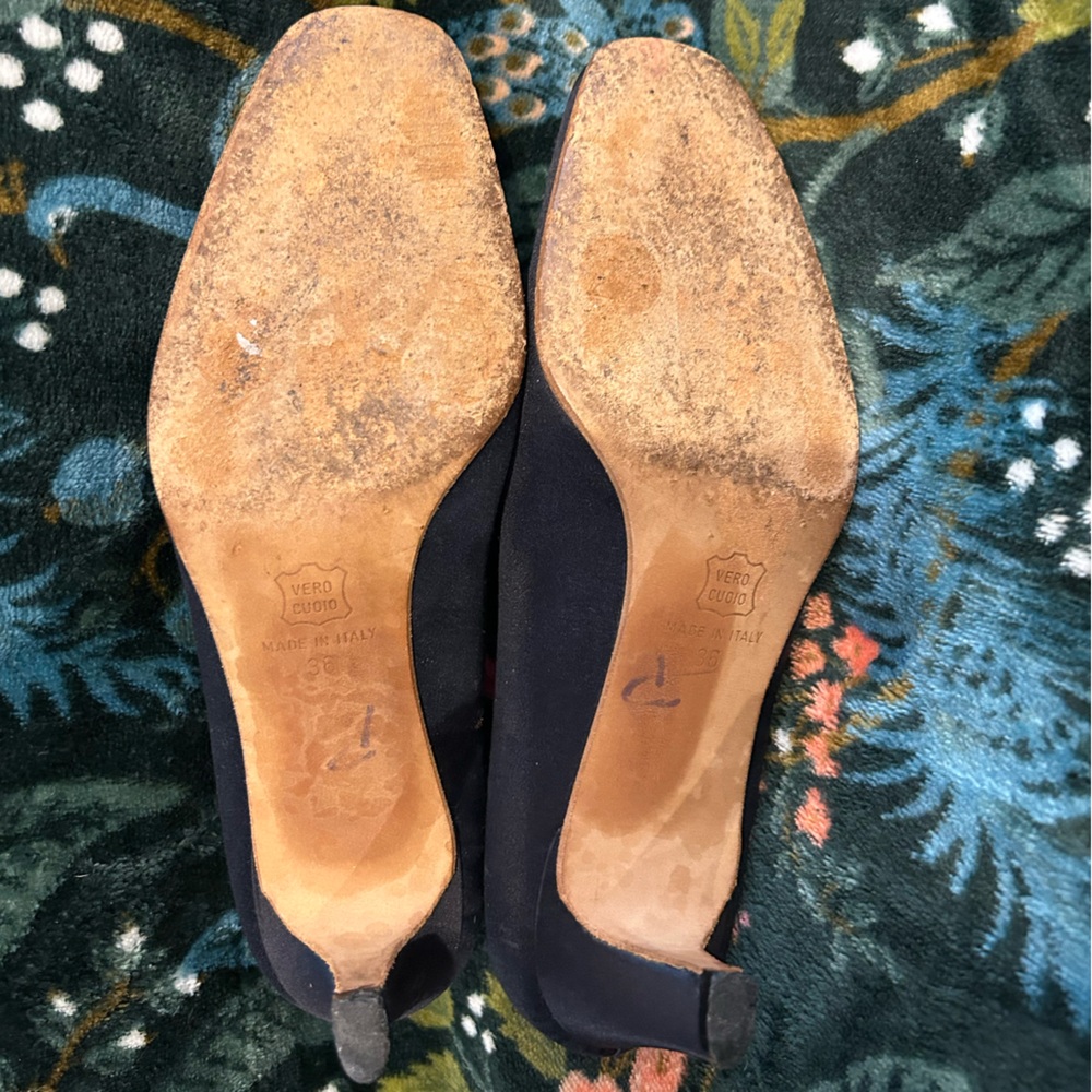 Vintage Giorgio Armani Dark Blue Satin Covered Heels - Picture 7 of 9